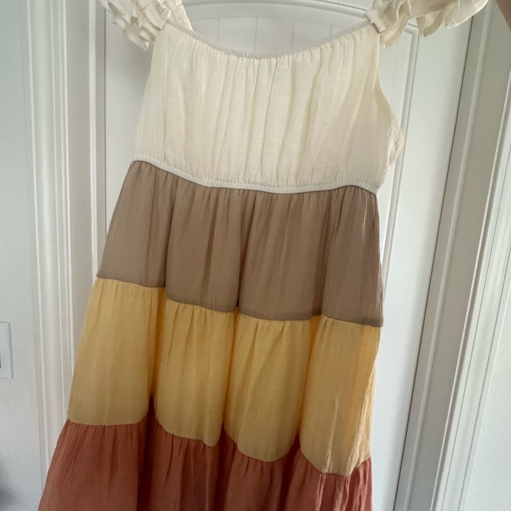 Mine Cream and Tan Puff Sleeve Mini Sundress